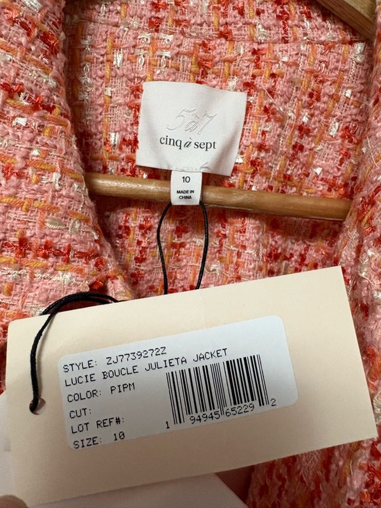 Cinq a Sept Lucie Boucle Julieta Puff Sleeve Jacket Pink Poppy Size 10 NWT New - Picture 13 of 14